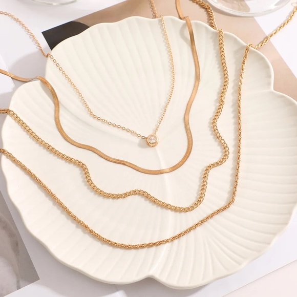 **SAVITA* Gold x Rhinestone Layered Fashion Necklace - Picture 5 of 8